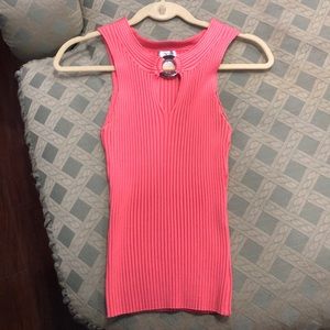 Sleeveless silk/spandex shirt.  Stretch coral